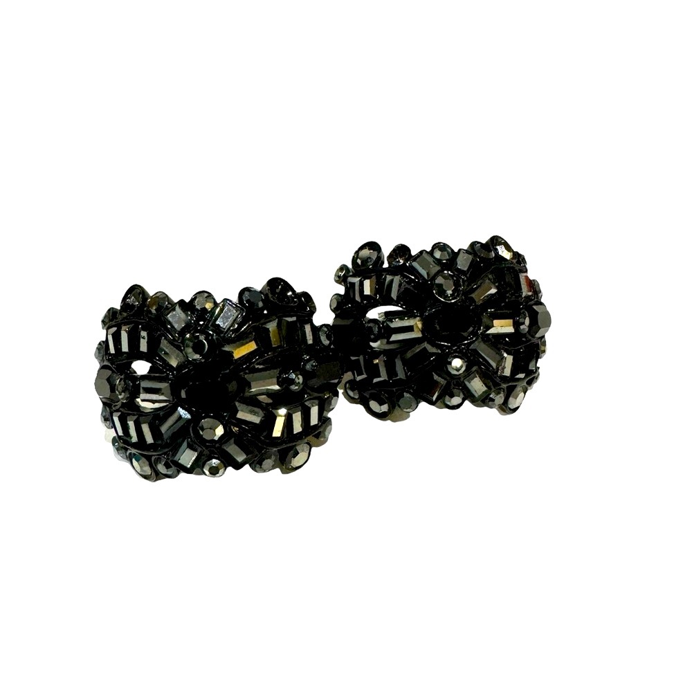 Vintage black crystal beaded crescent shaped earrings. - Picture 2 of 3